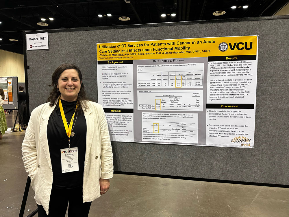 Christine McNichols presenting Utilization of Occupational Therapy Services for Patients with Cancer in an Acute Care Setting and effects on Functional Mobility.